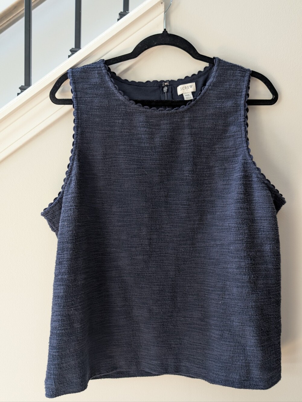 J.Crew Scallop Trim Textured Tank Top Navy XXL EUC